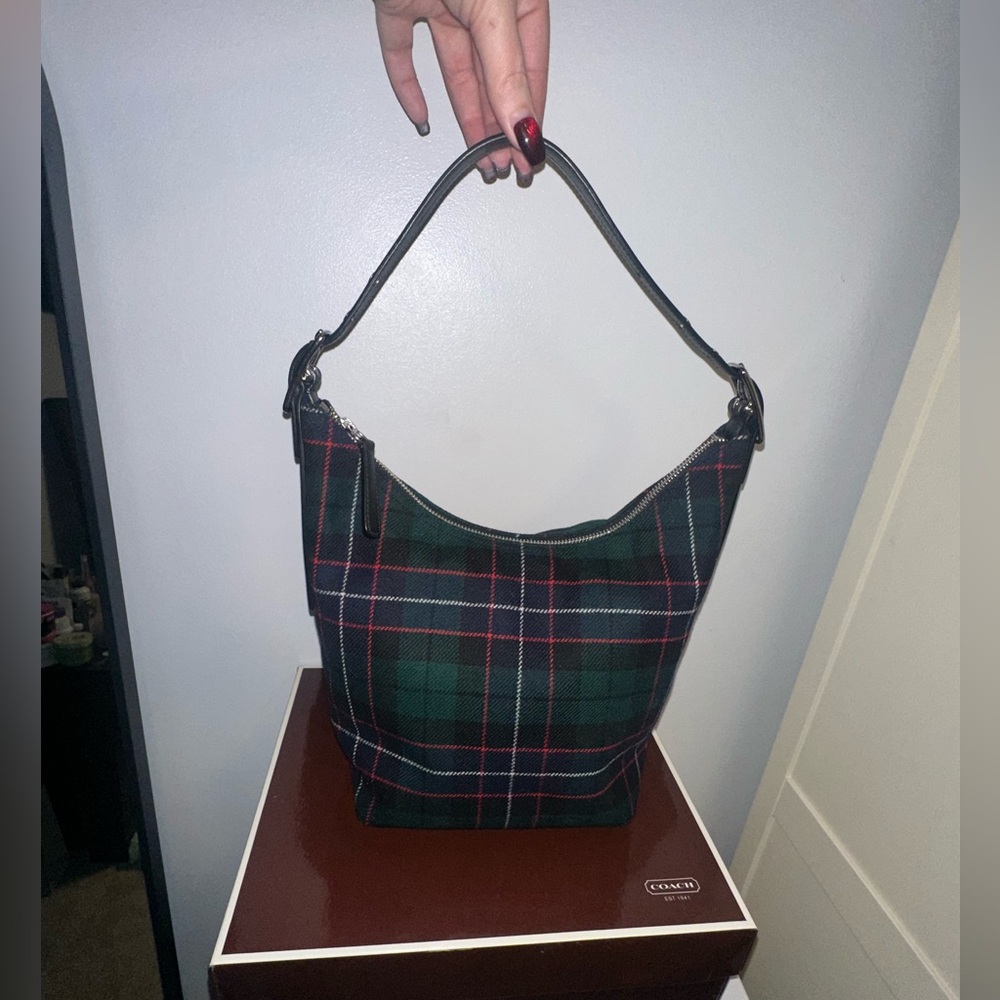 Vintage Coach Green Plaid Tartan Wool Handbag!
